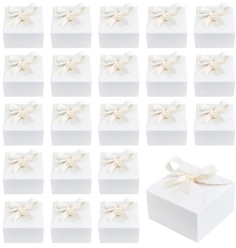 PH PandaHall 30 st presentlådor vit julpapperslåda vikbar låda liten partyfavörlåda presentförpackningslådor med rosett för jul bröllop presenter alla hjärtans dag, 9 x 9 x 5 cm