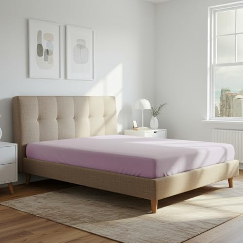 Pizuna Lenzuolo angoli 100% Cotone 180x200 cm Lilla 400 fili trama sateen | Lenzuolo con angoli 100% cotone a fiocco lungo, raso, 180x200 cm, colore Lilla Chiaro, 400 fili, tasca profonda 40cm