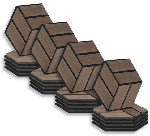 Homestyle4u Lot de 20 panneaux muraux hexagonaux - 30 x 26 x 2 cm - Marron - Décoration murale - Traitement acoustique