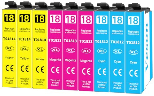 Veson 18XL Druckerpatronen Kompatibel für Epson 18XL Multipack für Epson XP 322 Patronen für XP-215 XP-205 XP-225 XP-305 XP-325 XP-422 XP-405 XP-415 XP-425 XP-315 XP-312 XP-412 XP-102,9erPack