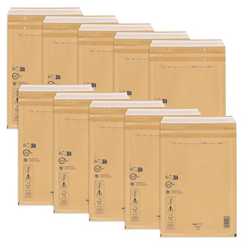 ÖKI Luftpolstertaschen - Luftpolsterumschläge inkl. Haftklebestreifen, 10 Stück, A4 Luftpolster-Taschen, Gepolsterte Briefumschläge,Versandtaschen, Braun