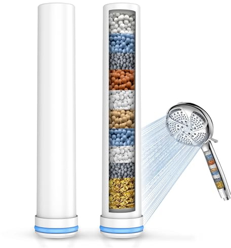 FEELSO Lot de 2 Filtres Pommeau de Douche de Rechange,pour ASIN B0FDWW26K9, B0FDWQ61LN 15 Couches de Filtre de Rechange pour L'eau Dure,pour Éliminer le Chlore et Les Substances Nocives