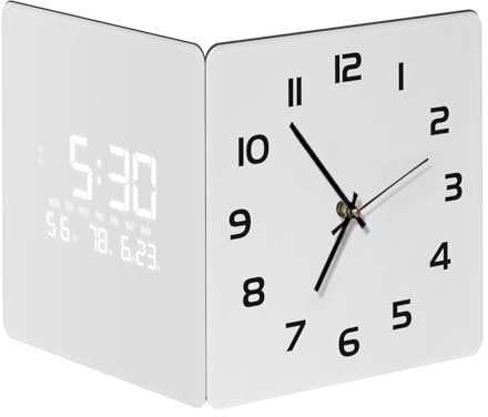 SCOAGE Orologio da parete ad angolo digitale elettrico, grande display della temperatura, 12/24 ore, bianco Smart Clocks silenzioso analogico a batteria, orologio quadrato moderno con luce notturna