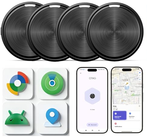Air Tags-4 Pack Tracker Tag for Android or iOS, Works with Apple Find My or Google Find Hub App, Loud Sound, Long Battery Life, for Keys, Luggage, Suitcase, Backpack, Wallet