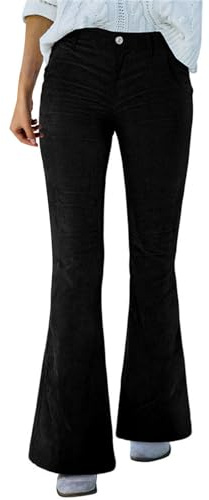 Pantalon évasé en velours côtelé pour femme - Taille haute - Vintage - Jambe large - Pantalon évasé - Automne et hiver - Pantalon en velours côtelé pleine longueur avec poches, Za-black, S