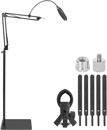 AKOZLIN Mic Stand Floor Boom Arm with Weighted Base