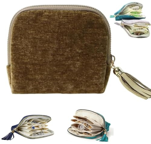 SEPSUMMER Travel Jewelry Case, Small High-End Large-Capacity Tassel Storage Bag Gifts for Women, Pouch Bags with Zipper, Velvet Jewelry Organizer Storage Bag for Bracelet Rings Earring (Matcha)