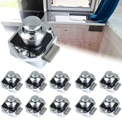 Selyse 10 Stück Push Lock Button Verriegelung für Wohnmobil, Caravan, Yacht und Boot, Keyless Möbelschloss für Schrank, Tür und Schublade, Metall Drehknopf Schloss (Chrom)