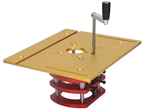 Fauitay Table élévatrice pour défonceuse, table élévatrice, système de levage manuel avec manivelle pour le travail du bois de haute précision (doré)