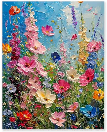 gelrovaled Pintar por Numeros Adultos, DIY Pintura por Números, Kit de Pintura al óleo de Lienzo DIY para con Pinceles, Pigmento Acrílico 40 x 50cm, Flowers