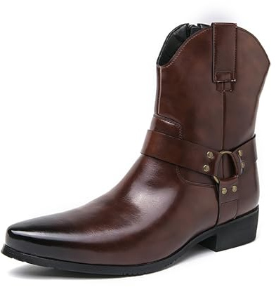 ENWIND Western Cowboy Stiefel Für Herren Ritter Stiefel Spitzer Zehenbereich Kurzstiefel Mit Reißverschluss