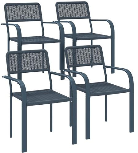 Outsunny Juego de 4 Sillas de Jardín Exterior Apilables, Sillas de Comedor Exterior Efecto Ratán, con Reposabrazos, Marco de Acero, Resistente a la Intemperie y Ligero, 55x60x83 cm, Gris Oscuro