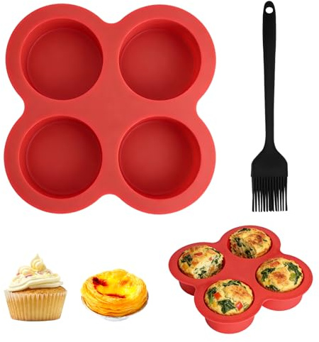 SERYUUT Muffinform Silikon Backform Cupcake Form Muffin Form - 4er Silikon Backform Antihaft Mini Kuchen Dessert Backform Set mit Pinsel Backform für Ofen Muffin Cupcake Mini Cheesecake Backen