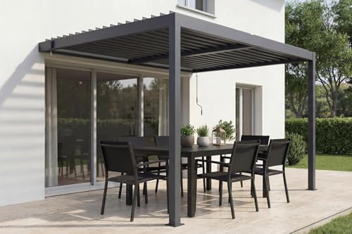 Cazeboo Pergola bioclimatica PIANA 3x2m a falda unica, in alluminio grigio antracite con 1 lamella frangivista.