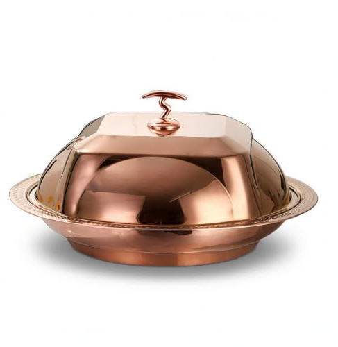 FytStycale Cloche Service avec Plateau En Acier Inoxydable Plat Service avec Cloche Dorée Rose Plat à Pâtisserie pour Traiteurs, Hôtels, Buffet, Banquet, Mariage, Or Rose, 40cm