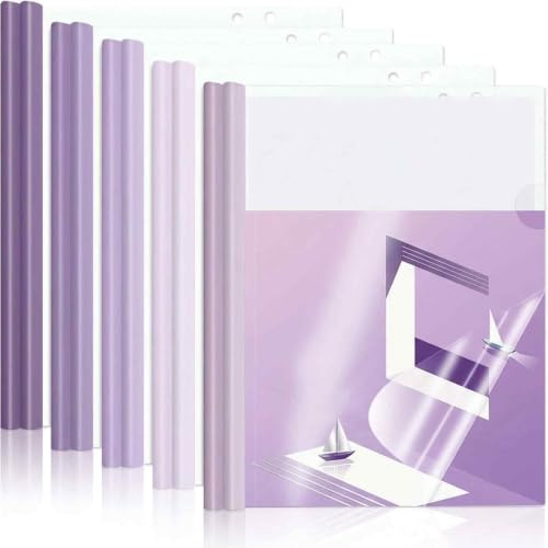 GWEOR 10 Pcs Reliure Dossier Baguette A4 - Dossier avec Baguette Coulissante pour Organisation de Documents, Rapports et CV - Couverture Transparente Haute Capacité pour École et Bureau - Violet