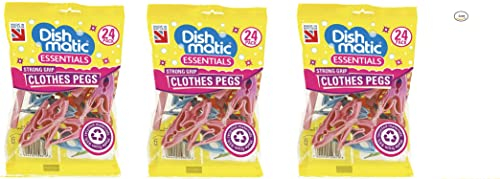 Dishmatic Essentials 72 Strong Hurricane Force Grip Clothes Pegs made of Recycled Plastic (3 packs of 24) - NOT SOLD BY CARASELLE