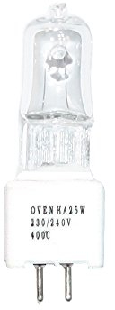 NCC-Licht JCD - Bombilla halógena para horno (25 W, GZ5,3, 400°, 230 V, transparente, Oven HA SIL)