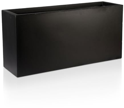 IDEALIST 85cm Large Trough | Black Reinforced Stone Rectangle Plant Pot | Garden Planters with Drainage Holes L85 W26 H41 cm, 60 litres