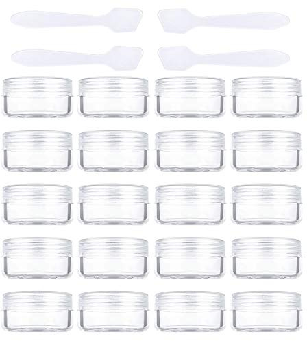 20 Stück Cremedose Leer 10g/10ml Transparent Klein Kunststoff Tiegel - für Kosmetikdose, Lippenbalsam Döschen, Nailart Döschen - Mit 4 Stück Mini Spatel (Transparent)