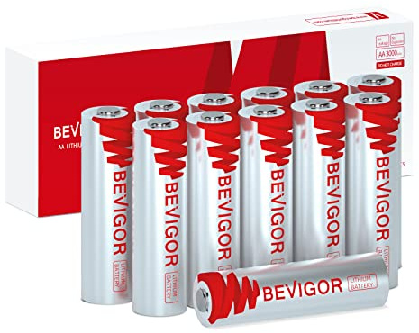 BEVIGOR Lithium Batteries AA 12Pack, 3000mAh 1.5V Double A Lithium Battery, Longer Lasting AA Batterie for Blink Smart Lock Deadbolt, Security Aralm System High-Tech Devices【Non-Rechargeable】