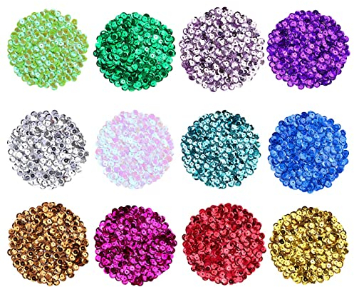 Naler Pailletten zum Nähen, Set mit 12 Farben, Pailletten, für DIY, Basteln, Handwerk, Dekoration, Kleidung, Hochzeit, 6 mm, 6000 Stück
