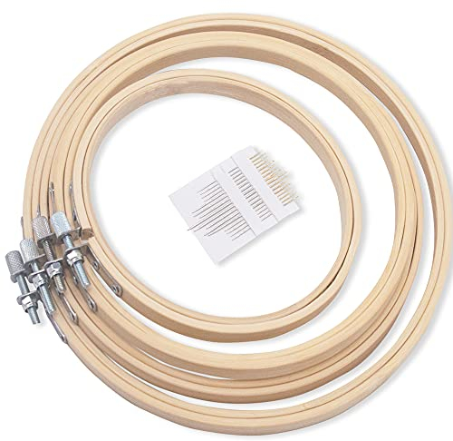 LAMXD 4 Größen runder Stickrahmen Set,kreuzstich ring,bambus stickrahmen,Bambus Kreis Kreuzstich Hoop Ringe für DIY Handwerk Nähen