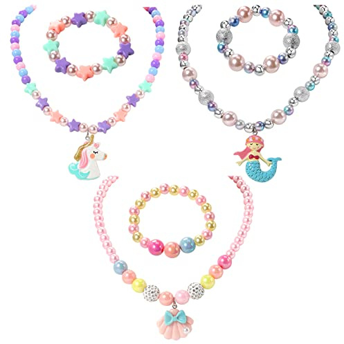 Pinkgarten Schmuck für Mädchen 3 Sätze Kleinkind Halskette Armband Geldbörse Spielen Verkleiden Modeschmuck Zubehör
