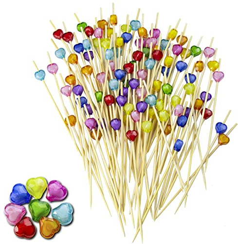 CUNQN Bâton de Cocktail, Pics de Nourriture Brochettes de Bâton de Fruits Pick Fourchette à Dessert en Bois Cure-Dents pour Apéritifs Gâteau Salade Sandwich 100pcs