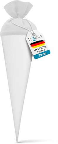 itenga Bastelschultüte Schultütenrohling Zuckertüte Schultüte 70cm rund mit und ohne Filzverschluss (Weiß mit Filzverschluss)
