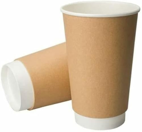 HOT BARGAINS, 100 x 16oz Brown Double Wall Insulated Disposable Coffee Cups - Kraft Paper Cups for Chocolate Tea, Espresso, and Cold Drinks Hot Cup