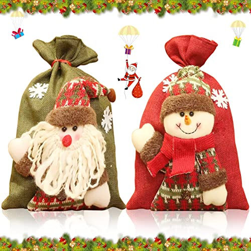 TOPJOWGA Weihnachtssack, Geschenkesack für Weihnachten, Weihnachtstüten mit Kordelzug, Nikolausbeutel zum Befüllen, Weihnachtens Säckchen für Weihnachten Geschenkverpackungen