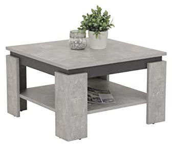 Hela Tische, Couchtisch Sofatisch Tim, Quadratisch, Holzwerkstoff melaminbeschichtet, farbiger Tischkranz, Betonoptik/Anthrazit, 68 x 68 x41cm
