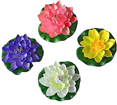 Garneck 4pièces Décoration Flottante Lotus Artificielle De Nénuphars Mousse pour Étang Aquarium Et Jardin Aquatique
