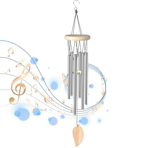 Campanelli a vento Esterni, Scacciaspiriti da Esterno con Gancio, Campane tubolari a Vento con 6 Tubi di Alluminio, Metallo Carillon a Vento Simpatia All'Aperto per Patio Giardino Casa Arredamento