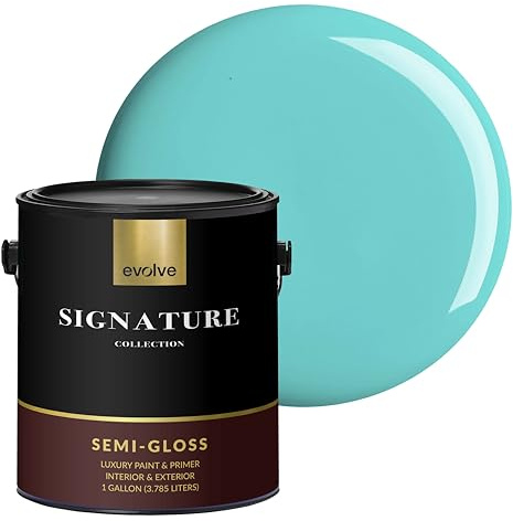 EVOLVE Signature Collection Luxury Interior Paint & Primer, Semi-Gloss Sheen (Aqua Turquoise), 1 Gallon – Premium One-Coat Coverage, Low VOC, Low Odor, Washable Finish for Walls, Ceilings & Trim