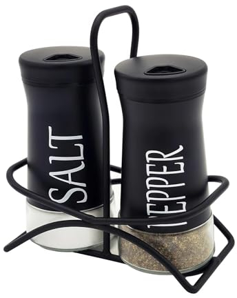 Pack of 2 Salt and Pepper Shaker Salt and Pepper Pots Salt and Pepper Set Salt Shaker Salt Pot Kitchen Accessories (Black, with Holder)