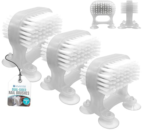 3 x Dual Brush Nagelbürste – Hände frei Fingernägel Reinigung – Schrubben Sie beide Hände gleichzeitig – Einzigartiges Saugnapf-Design – spart Zeit, reinigt Nägel leicht – Befestigung am Waschbecken,