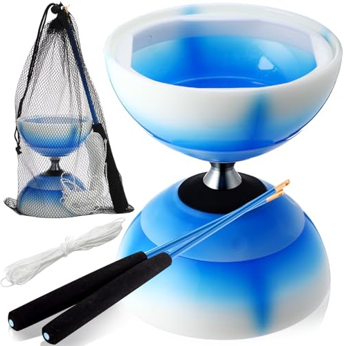 Simgoing Chinese Yoyo Diabolo Set Includes Colorful Toy Diabolo Professional Yoyo with 2 Pieces Sticks, 1 Piece String, 1 Net Bag for Fun(Blue)