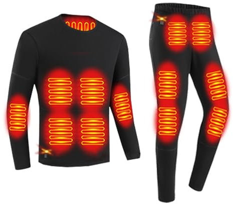 Yahbrra Thermo Unterwäsche Set für Herren, Elektrisch Beheizbare USB Thermo Langarm Oberteile, Hosen, Warmer Anzug für Moto Jagd Ski Camping(Schwarz,XL)