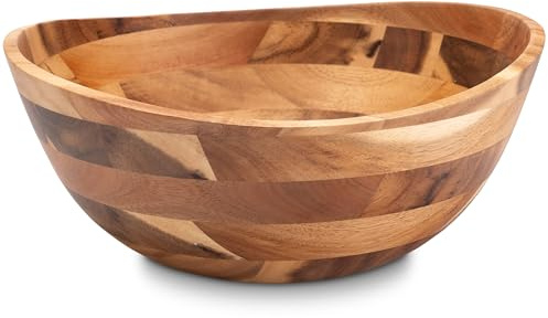 Decorasian 2 Stück Holzschale – edle Akazienholz Schale – Ideal als Salatschüssel aus Holz, Obstschale oder Brotschale – Nachhaltige Holz Schüssel - natur 25.4cm