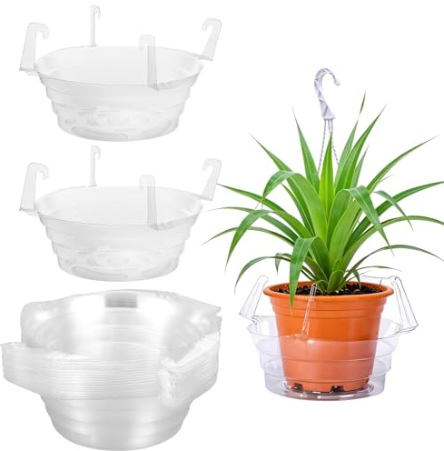 AojSup 20 Pcs Hanging Plant Water Catcher Tray, 10 Inch Clear Plastic Hanging Basket Drip Pan Saucer for Indoor Outdoor Potted Plants (10 x 10 x 3.5)
