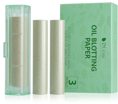 DUcare Oil Blotting Sheets 15M, 3 Roll Green Tea Refillable Oil Absorbing Paper for Oily Skin, On-the-Go Face Blotting Papers for Shine Control, Natural Skin-Friendly Blotting Sheets
