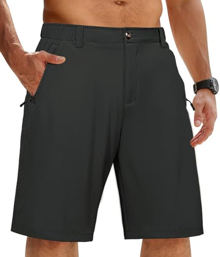 Voqeen Short Homme À Séchage Rapide Léger Pantacourt De Travail Taille Élastiquée Poches Zippées Short Randonnée pour Golf, Randonnée, l'escalade, Pêche, Marche en Plein Air
