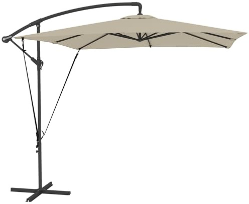 Outsunny Parasol Déporté 2,5 x 2,5 m Toile Ajustable Manivelle | Parasol de Jardin Extérieur, 8 Baleines, Base en Croix, Housse de Protection