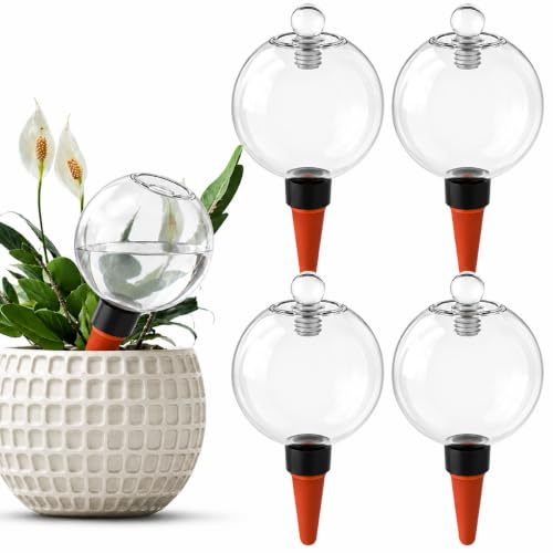 4Pcs Plant Watering Globes,with Lid,500ml Large Capacity Self Watering Bulbs for plants,for Outdoor,Indoor plants,for Vacation,Busy People,Gardening Gifts(transparent)