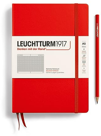 LEUCHTTURM1917 312564 Notizbuch Medium (A5), Hardcover, 251 Nummerierte Seiten, Rot, Kariert