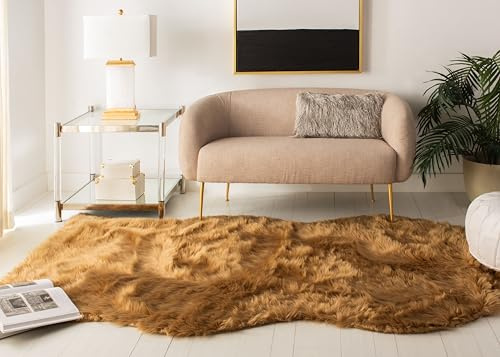 SAFAVIEH Faux Sheep Skin Collection 5' x 8' Camel FSS115E Silken Glam 2.35-inch Thick Area Rug