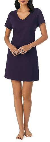 Nautica Women's V-Neck Sleep Shirt, 100% Cotton Jersey, Eggplant, L