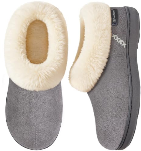 EverFoams Women's Suede Bootie Slippers Fuzzy Plush Collar Memory Foam | Warm, Non-Slip, Indoor & outdoor, Supportive, Machine Washable, Stylish Versatile, Gift, Fuzzy, Home, Slip-On